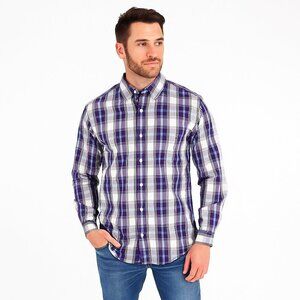 Banana Republic Shirt Men’s Medium Purple Plaid Button Down Soft Wash Casual